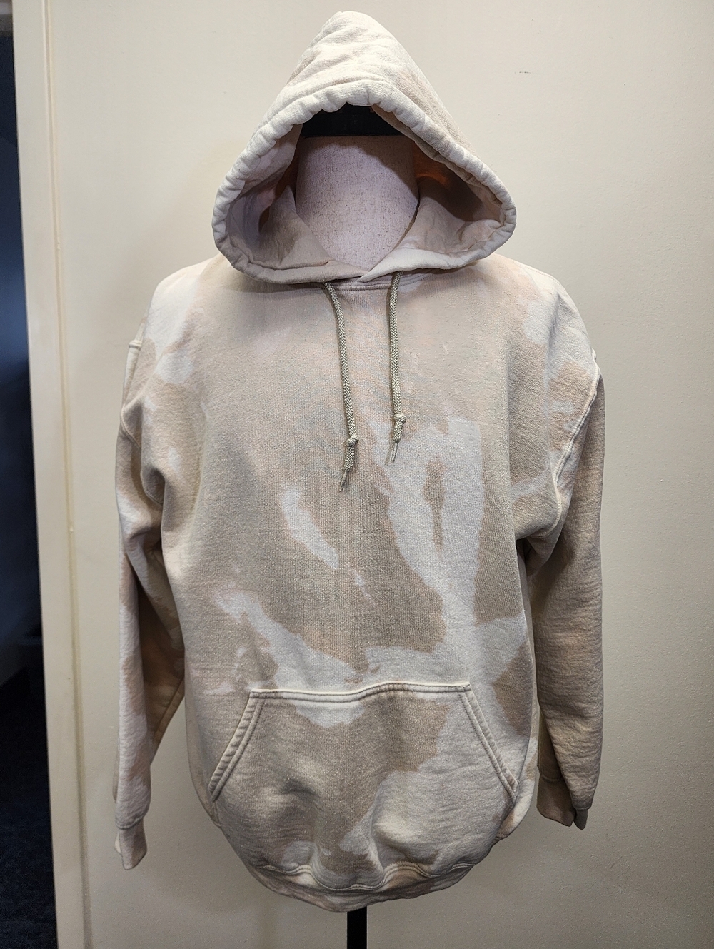 Upcycled Marble Wash Hoodie Gildan Neutral Beige Cream Bleach Dyed Size Large